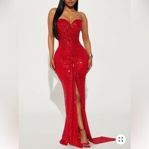 Elegant Red Sequin Evening Gown